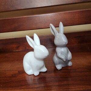 Ceramic Bunny Salt and Pepper Figurines - White and Gray